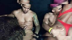 Brazilian ebony amateur sucks monster cocks in interracial group swing