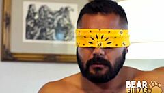 Bearfilms Blindfolded Gay Bear Avi Strider Jerks Off His Big Cock Solo