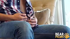 Bearfilms Blindfolded Gay Bear Avi Strider Jerks Off His Big Cock Solo