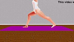 Leo demonstrates exercise as an anime girl performs stretch yoga poses