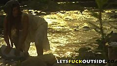 lets fuck outside with the cute brunette and her big boobs