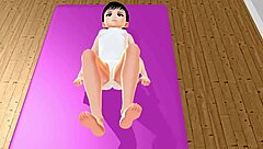 Leo demonstrates exercise as an anime girl performs stretch yoga poses