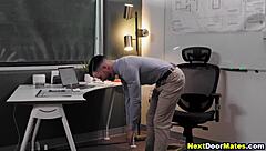 the fake masseur deepthroats office clerk before bareback anal