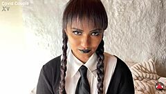 wednesday adams cosplay turns into wild thigh banging