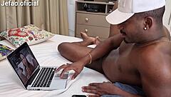 Cousin caught watching porn joins amateur fuck.