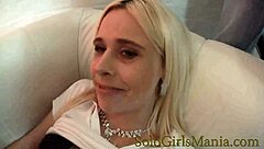 German Blonde Slut Sucking Cock on Casting with Toys