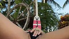 Asian Latina Babe Luna Luxe Teases Outdoors in Pink Bikini