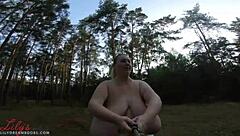 Plump Woman Shows Huge Saggy Tits in Nature