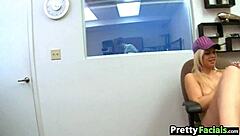 Amateur blonde gets a facial.