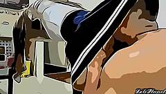 Father-in-law hurts brunette in cartoon anal scene