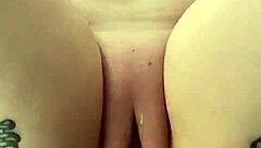 Chubby curvy girl squirts on fat cock with dildo, big ass bouncing