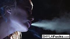 sexy blonde pornstar shyla stylezs shows big tits and ass in smoking fetish
