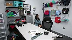 stealing latina teen meets the guard's cock in office tease