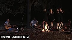 Blonde Gina Gerson engages in anal and blowjob threesome at the campfire