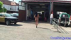 nudist eurobabe teases mechanics on beach