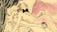 Vintage erotic illustration of antique anime hentai