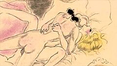 Vintage erotic illustration of antique anime hentai