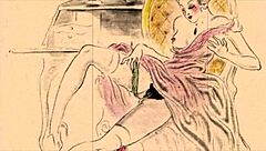 Vintage erotic illustration of antique anime hentai