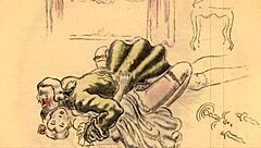 Vintage erotic illustration of antique anime hentai