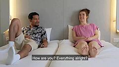 Step bro and sis mess around with pillows in hotel room fun