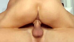 Cute shaved girl rides for double creampie and powerful squirt