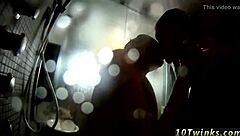 Watch the twink's bareback gay sex in the bathroom