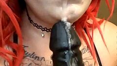 Redhead BBW Lexi Red Performs Sloppy Deepthroat With Toys And Choking