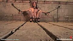 skinny ginger gets bound in kinky bdsm session with rough choking
