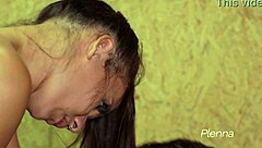 Ebony milf stands on the bed to receive Krissyjohs big dick for more pleasure.