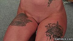 Wacky bombshell gets jizz shot on her face swallowing all the sperm