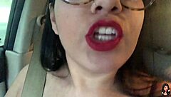 In the traffic of marginal pinheiros, a brazilian crossdresser gives jerk off instructions while showing big tits and ass on the way back from work