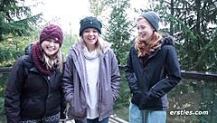 Three amateur german lesbians engage in 69, ass licking, and kissing at the party