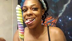 Ebony Babe Sucks Unicorn Lollipop In Fetish Detail