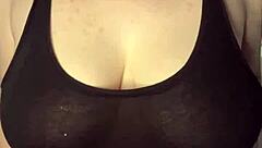 Teen slaps her huge natural tits on the desk in australian preview.