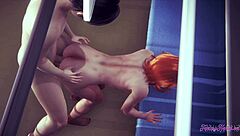 Black Widow Hentai 3D Marvel - Redhead Cosplayer Fucked on Train with Creampie in Pussy - Anime Porn