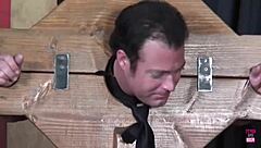 Is uncomfortable bondage turning into the best threesome for this lucky guy with deepthroat and doggystyle?