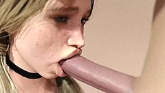 Blond girl sucks big white dick in monster cock blowjob