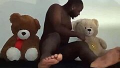 We enjoyed a threesome with furry toy bears, massaging and kissing