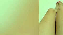 Oh wow, shy hottie with red pedicure shows sexy legs and gives footjob orgasm!