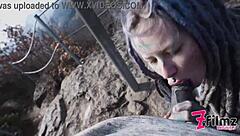 Punk goth couple caught in public ruin sex