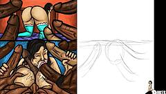 Latin milf deepthroats huge black cocks in group