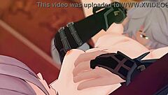 Qingque fucks Jing Yuan with intense licking and creampie in this hentai game.