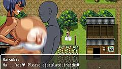 Tanned girl Natsuki squirts in hentai game exhibitionist scene