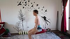 european brunette teaches yoga poses to friend