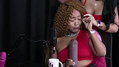 Black Duquesa Shows Oral Sex with Dildo Then Big Cock in Sheer Red Lingerie