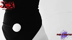 Andy dressed as Playboy bunny gives a big cock blowjob