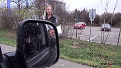 nasty secretary gets convinced to fuck tight pussy in the van