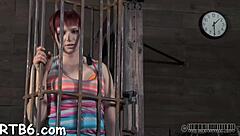 Is the restrained slut getting punished with rough sucking?