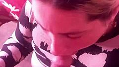 that blonde's tits look so good while deepthroating, i love watching her swallow cum