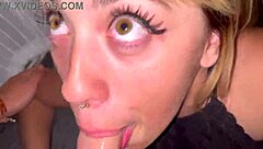 Cum hungry slut pukes on dick in messy deepthroat action!